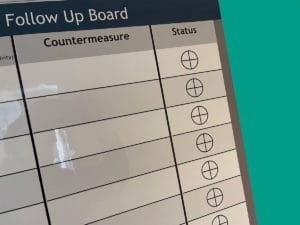 dry wipe status indicators on Problem Follow Up Board