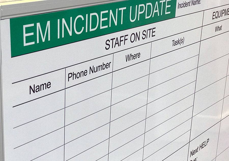 Incident update printed whiteboard