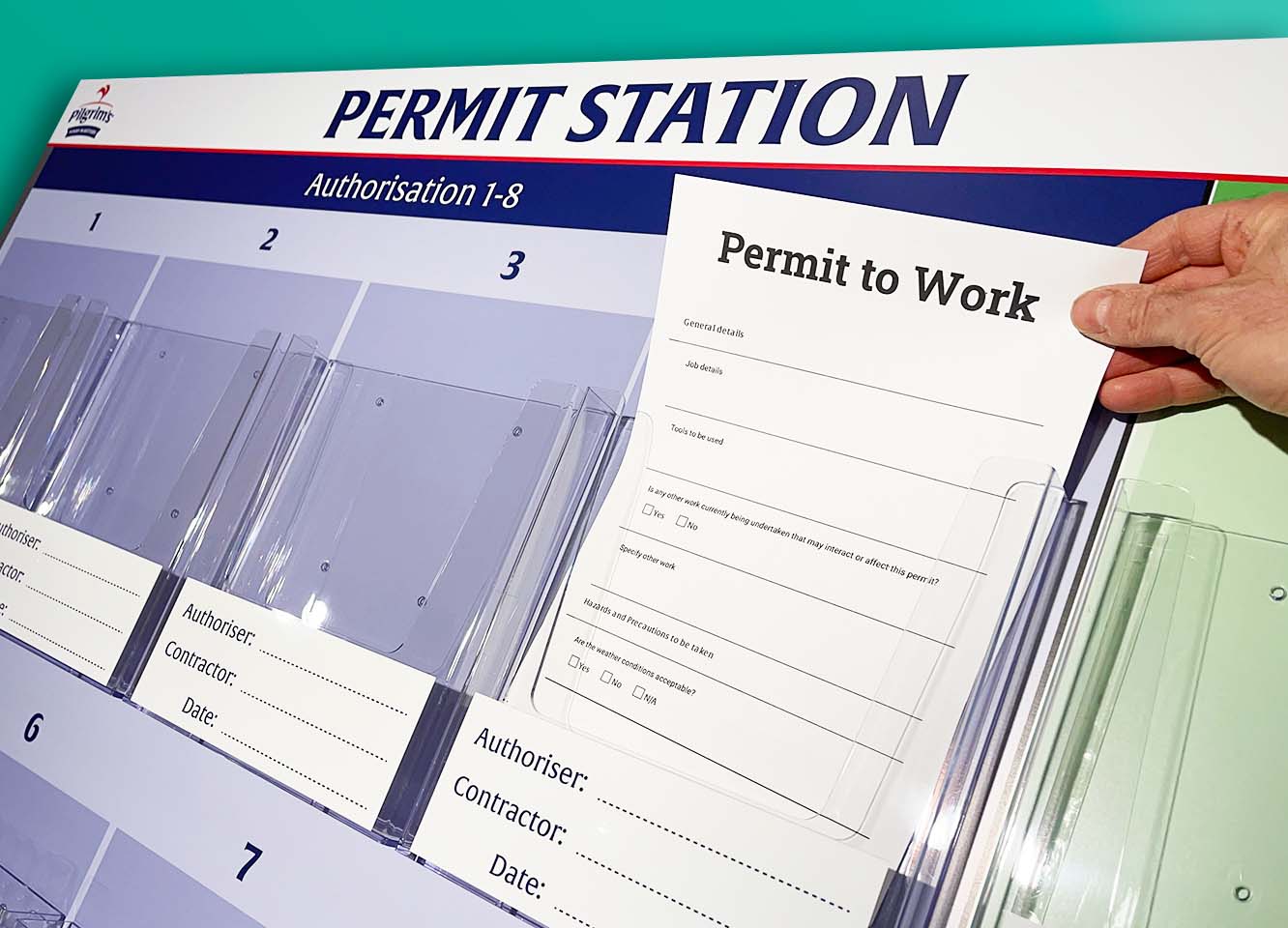 Permit to work station whiteboard Pilgrim multiple sheet doc holders dry wipe