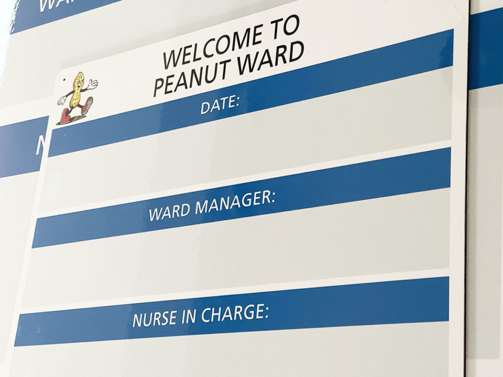 NHS Queen Vic ward printed whiteboard