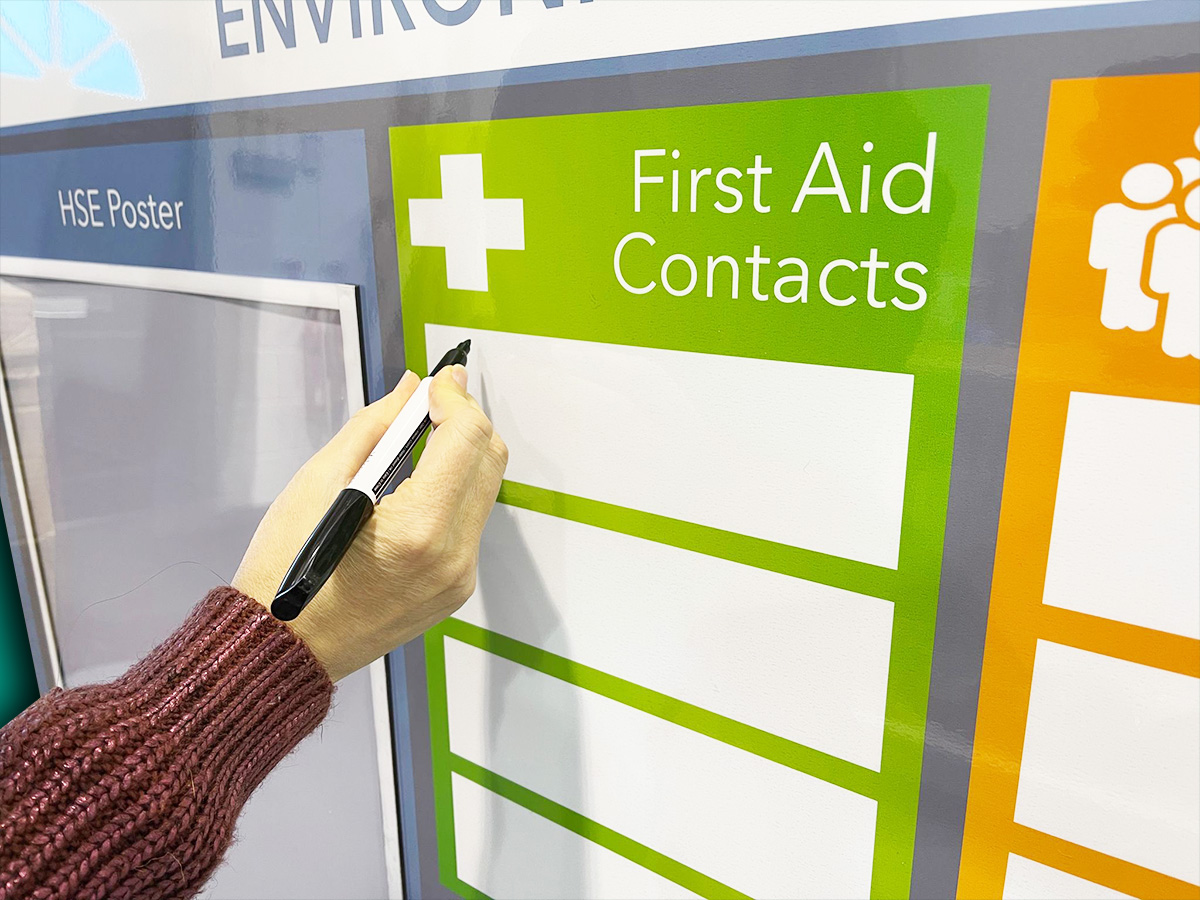 Safety comms first aiders magnetic whiteboard overlay