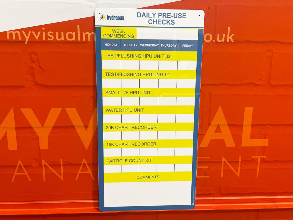 Daily pre-use checks board