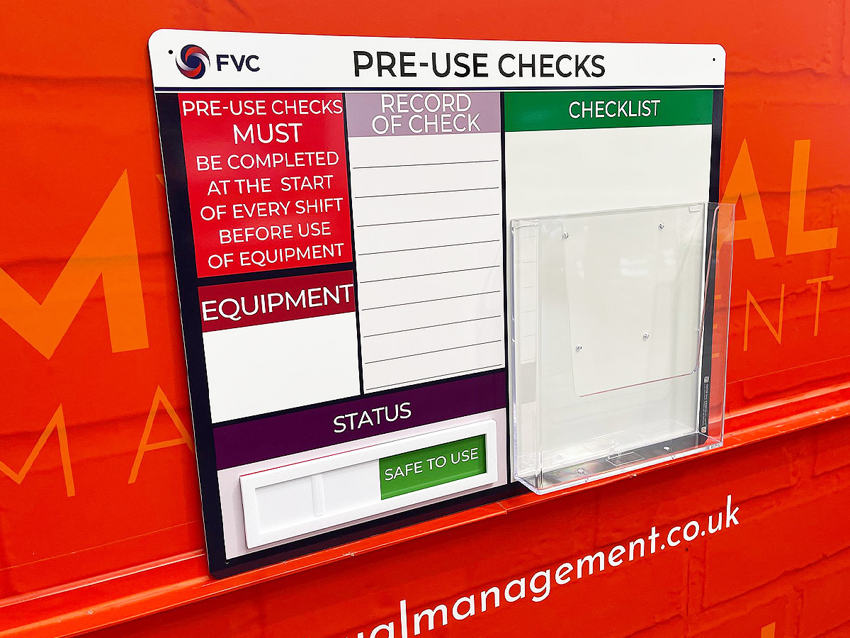 Pre-Use Checks board Pre-Use Checks board